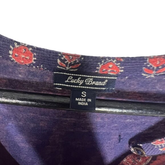 Lucky Brand Blue Red Boho Print Long Sleeve Top Small - Picture 4 of 9